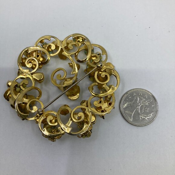 Vtg ORIGINAL ROBERT ? 2 3/4" " rhinestone crystal enamel yellow brooch - Picture 2 of 2